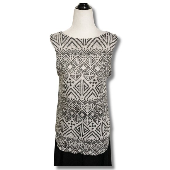 GINGER G Grey geometric print knit tank top ~ Art Deco inspired XS SMALL top - Picture 1 of 13